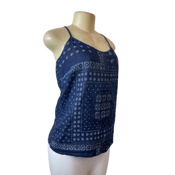 J.Crew Womens Navy Blue Bandana Print Spaghetti Strap Linen Tank Top Size 2 - Picture 2 of 5